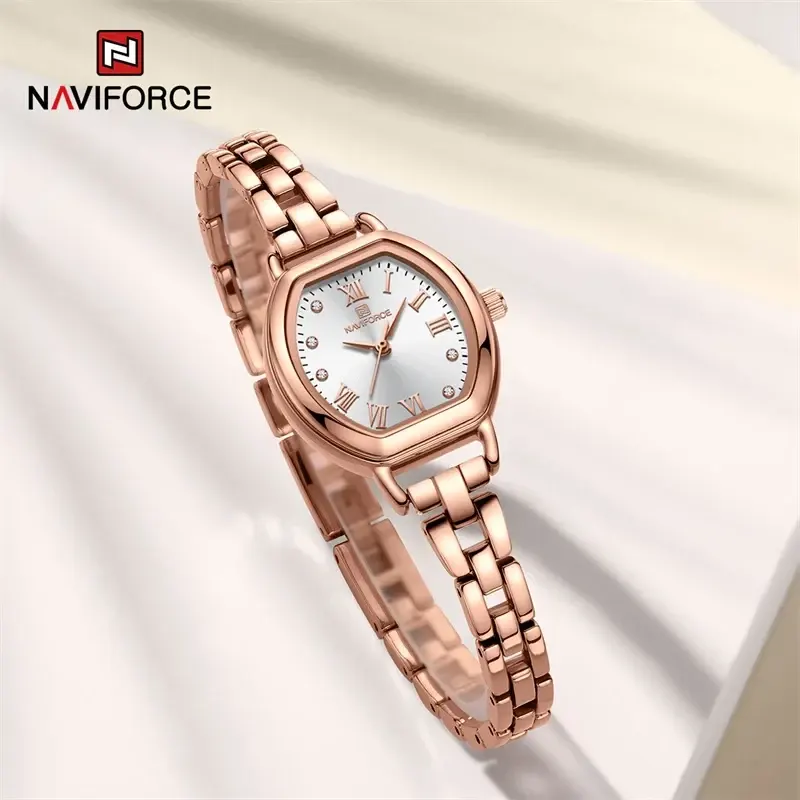 Naviforce NF5035 Silver Dial Rose Gold-tone Ladies Watch